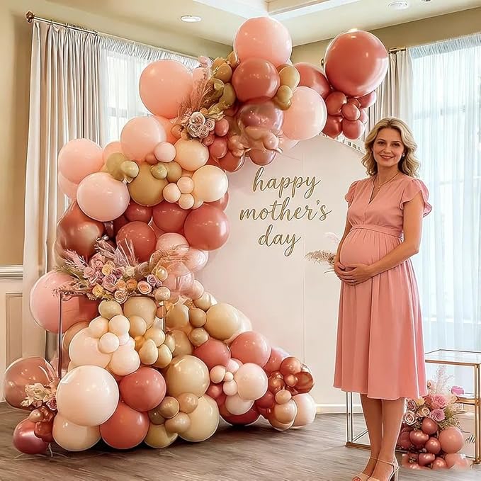 Dusty Pink Brown Balloon Garland Nude Tan Pink Rose Gold Double Stuffed Dusty Rose Mauve Blush Beige Balloon Arch Kit for Baby Shower Birthday Bridal Wedding Mother's Day Party Decorations