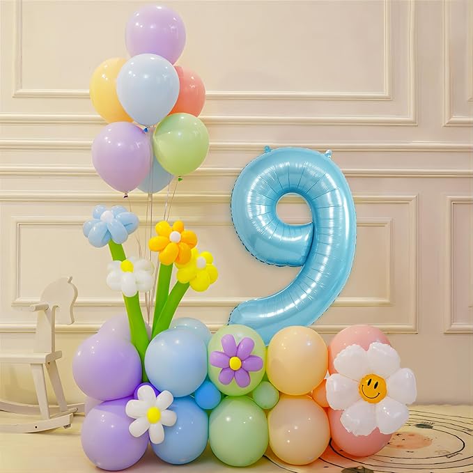 40 Inch Light Blue Number Balloons - Helium Mylar Foil Number 9 Balloon for Birthdays, Boy Baby Shower and Wedding Decorations