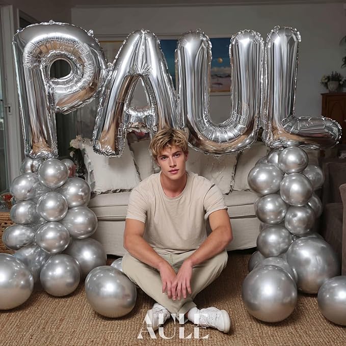 AULE 40 Inch Big Letter Balloon Silver P Large Foil Helium Alphabet Balloons A-Z for Birthday Anniversary Graduation New Year Party Decoration Supplies
