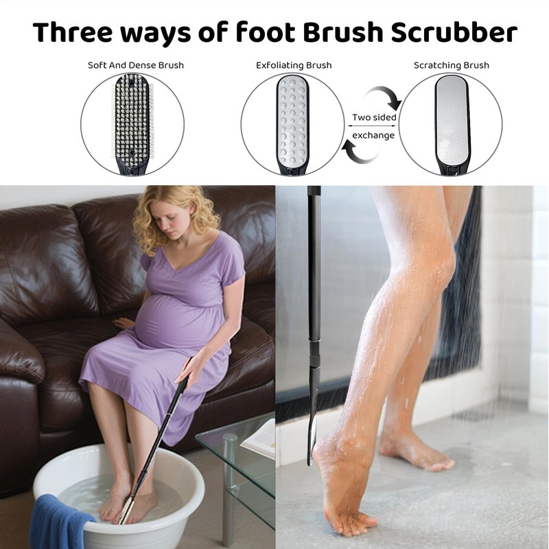 Gobiteli Foot Scrubber with Foot Files for Feet, 18.8"-26" Telescopic Long Handle Foot File for Feet Care Remove Hard Skin, Foot Brush for Shower for Seniors,Men and Women