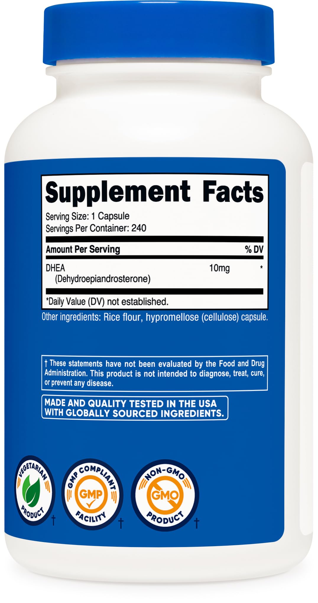 Nutricost DHEA (10mg) 240 Capsules - Dehydroepiandrosterone, Vegetarian-Friendly, GMO-Free