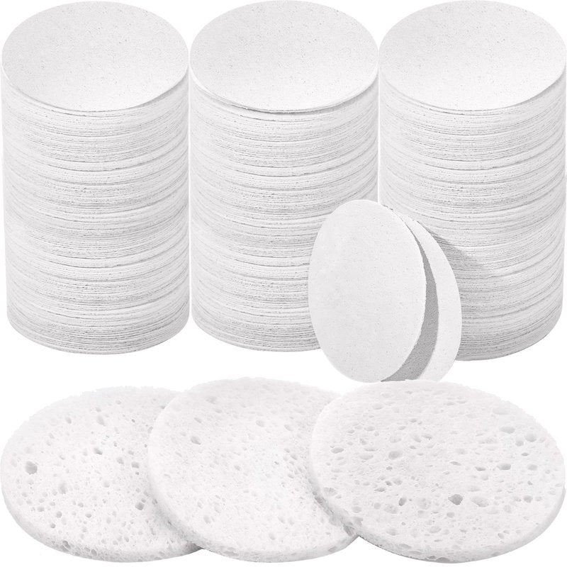 300 Count Compressed Facial Sponges Natural Face Sponges for Cleansing Disposable Facial Exfoliating Pads for Estheticians(White)