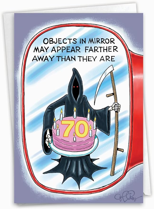 NobleWorks - 70th Milestones Birthday Greeting Card with 5 x 7 Inch Envelope (1 Card) - Objects in Mirror 70 4849