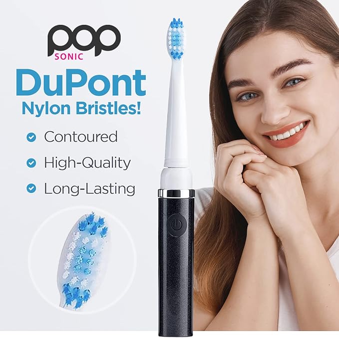 Pop Sonic Electric Toothbrush (Black) - Travel Toothbrushes w/AAA Battery | Kids Electric Toothbrushes with 2 Speed & 15,000-30,000 Strokes/Minute, Dupont Nylon Bristles