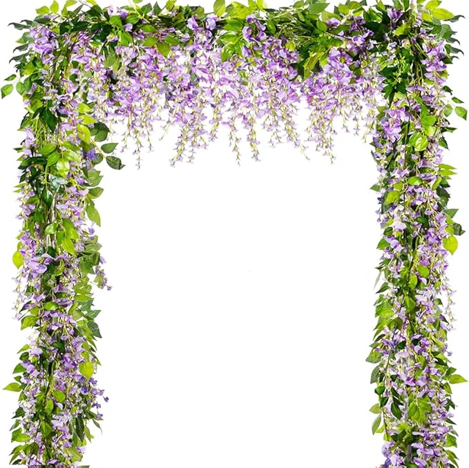 5pack Wisteria Garland Flower Garland Artificial Flowers Wisteria Vines Fake Ivy Flowers Total 33ft (Purple)