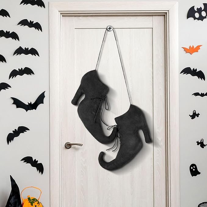 Suhine 12 Inch Large Halloween Witch Shoes Hanging Decoration 3D Primitive Vintage Retro Witch Boot Ornaments for Halloween Wall Door Mantel Indoor Outdoor Farmhouse Decoration