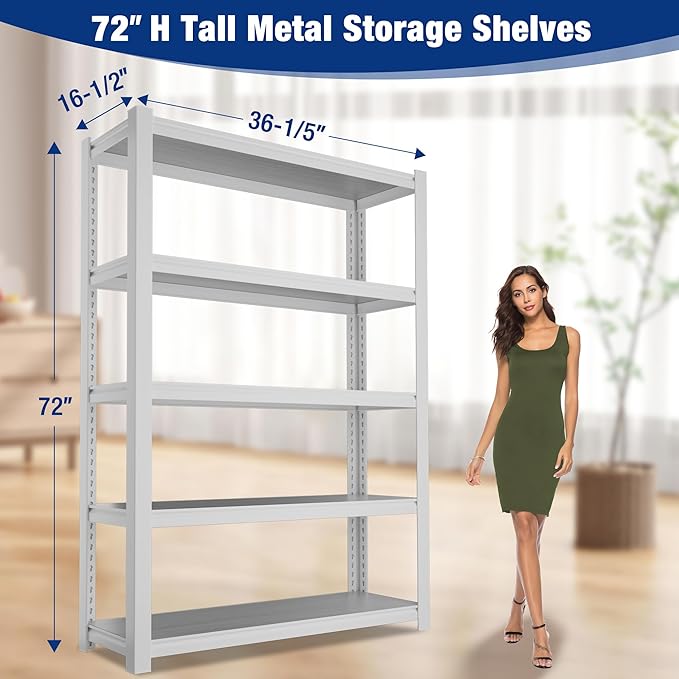 WORKPRO 3000lbs 5-Tier Shelving Unit, 72" H Adjustable Storage Shelves, Boltless Garage Shelving Unit for Garage, Kitchen, Durable Scratch-Resistant Panels, White
