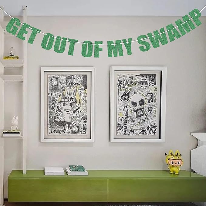 Pre-Strung Party Decorations Get Out of My Swamp Bunting Banner Green Glitter Birthday Funny Housewarming Party Decor