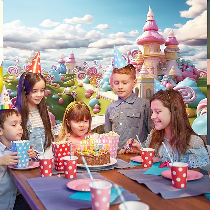 10x6.5ft Candyland Backdrop Fantasy Sweet Candy Castle Cream Photography Background Candyland Theme Boys Girls Birthday Party Decorations Banner Photo Studio Props
