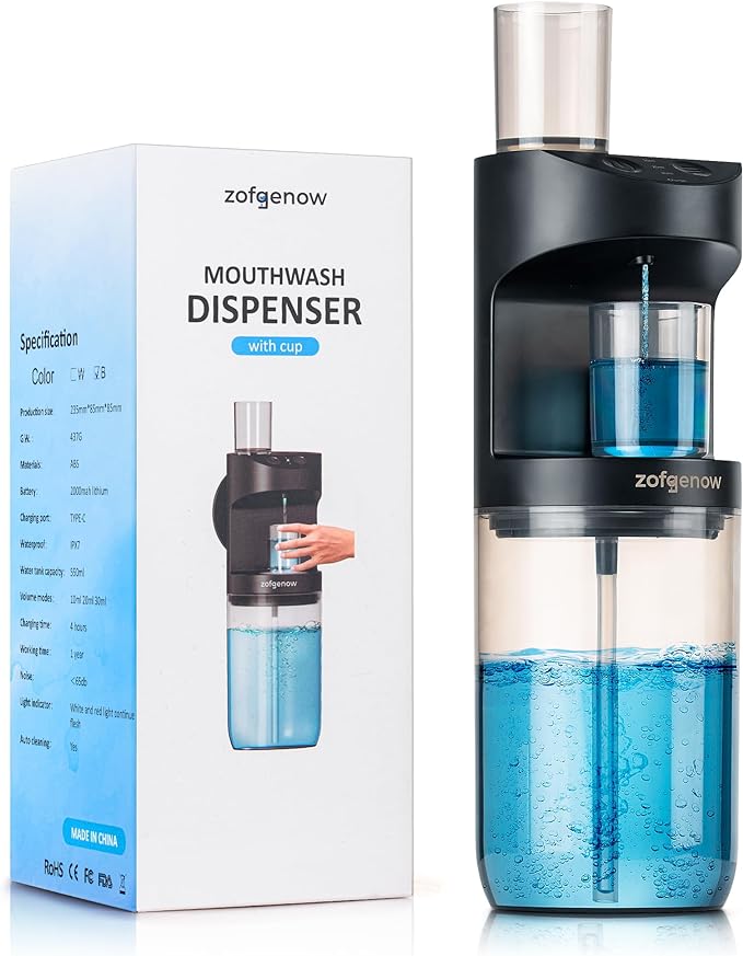 Automatic Mouthwash Dispenser for Bathroom,Bathroom Accessories 19.4 Fl Oz Dispensers with Magnetic Cups,Wall Mounted Dispenser,Suitable for All Age Groups,Black