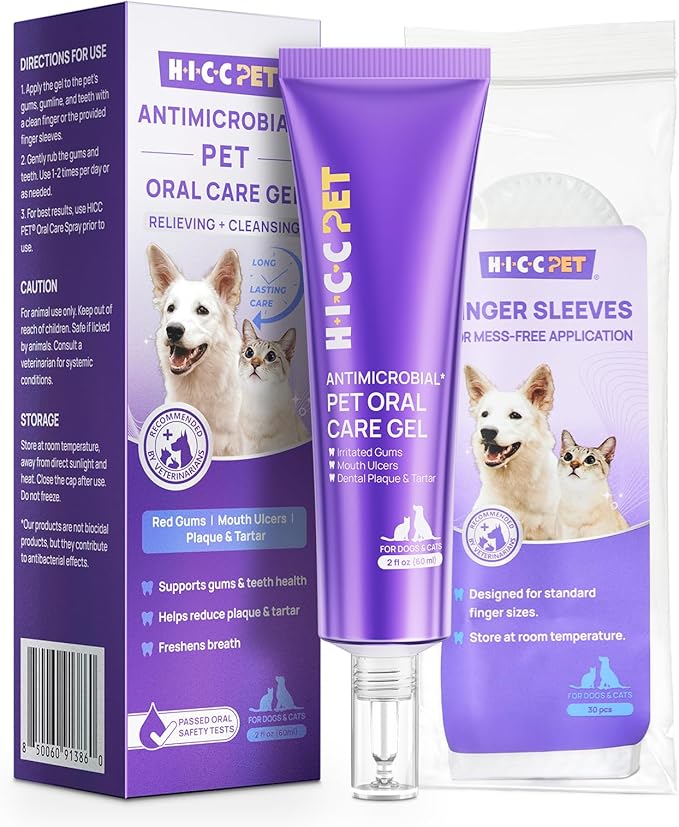 HICC PET Teeth Cleaning Gel for Dogs and Cats, Vet-Recommended Dog Dental Care Toothpaste Alternative for Breath Freshener, Ggingivitis Treatment, Prevent Infection, Plaque & Tartar Remover, 2 Fl Oz
