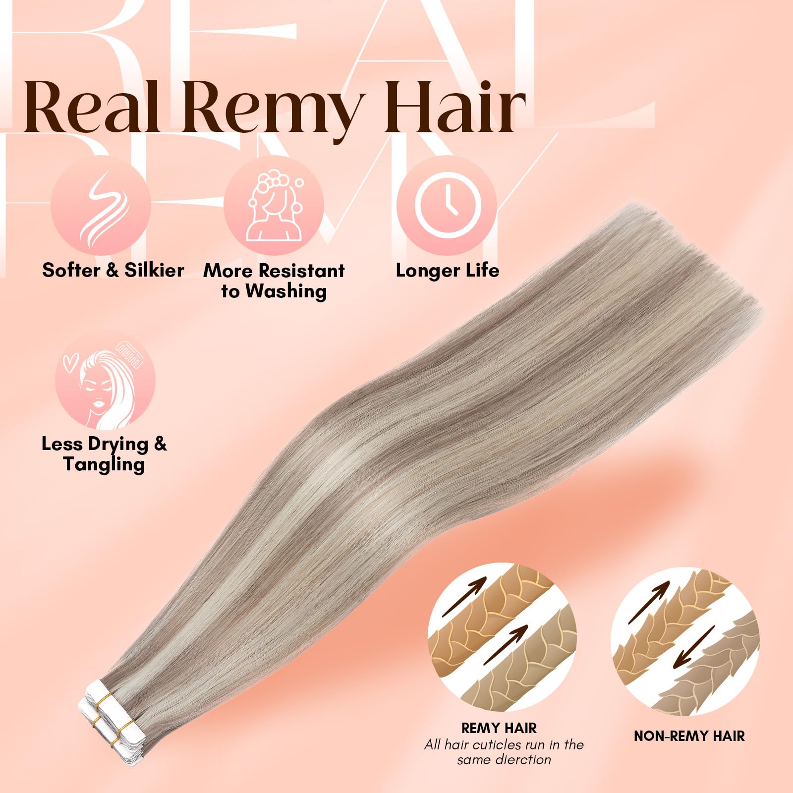 Elailite Tape in Hair Extensions Human Hair Thick Real Remy Hairpieces Ash Blonde & Bleach Blonde 14 Inch 40g 20pcs Straight Invisible Seamless Skin Weft Best Tape for Women