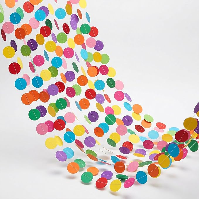5 Pack Colorful Dots Garland Banner, 65.5 ft Paper Circle Hanging Streamers Rainbow Round Dot Bunting Backdrop for Birthday Classroom Homecoming Wedding Holiday Party Decorations