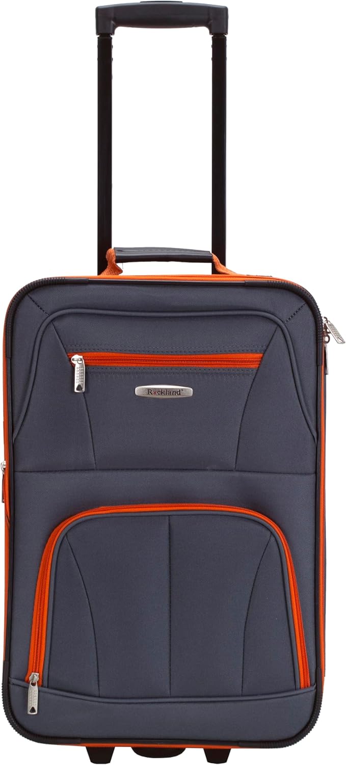 Rockland Fashion Softside 2 Piece Luggage Set, Expandable, (14" Tote/19" Upright), Charcoal