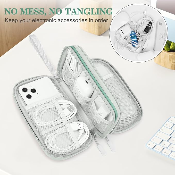FYY Electronic Organizer, Travel Cable Organizer Bag Pouch Electronic Accessories Carry Case Portable Waterproof Double Layers All-in-One Storage Bag for Cable, Cord, Charger, Phone,-Pattern Green