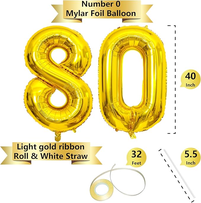 Gold Number Balloons Birthday Balloons - Giant Gold Number 80 Balloon 40 inch, Numbers Balloon 10th Birthday Decorations, Gold Party Supplies for Women Men