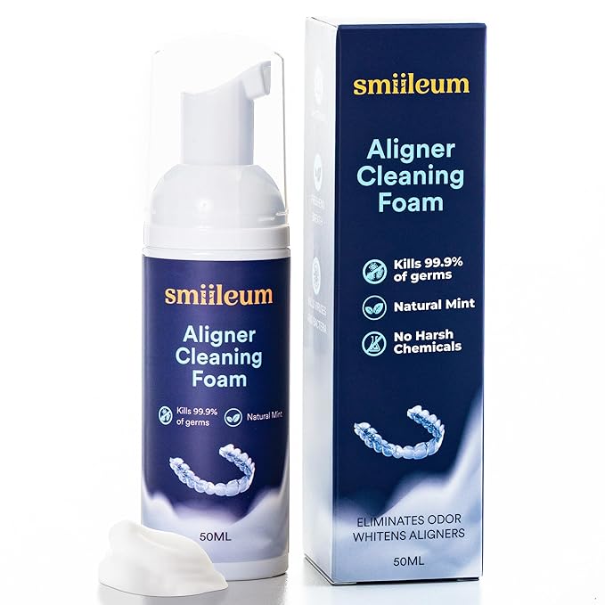 Aligner Cleaner Foam - Aligner and Retainer Cleaner Foam for Invisalign, Night Guards and Dentures, Helps Remove Stains & Build-Up, Keeps Appliances Clear, Fresh Mint Flavor, Travel-Friendly