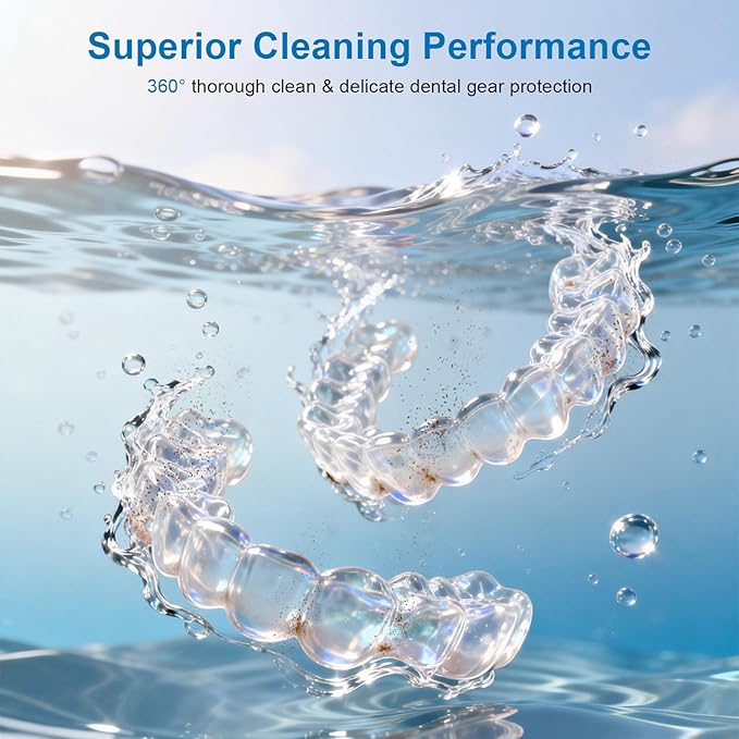 Ultrasonic Retainer Cleaner, 45kHz Retainer Cleaner Machine UV-C Dental Cleaning Pod Lights, 24W, 4000mAh, 200ml, for Denture, Night Guard, Mouth Guard, Aligner, Brace, Multiple