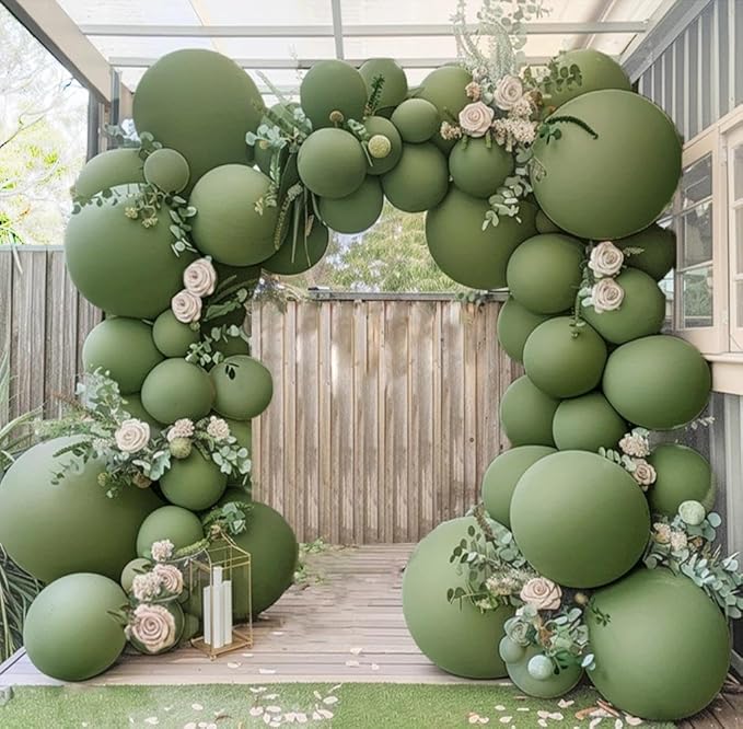 Double Stuffed Sage Green Balloons Retro Olive Green Balloon Garland Kit Different Sizes 18/12/5 Inch Pastel Avocado for Easter Birthday Baby Shower Wedding Jungle Safari Spring Party Decoration