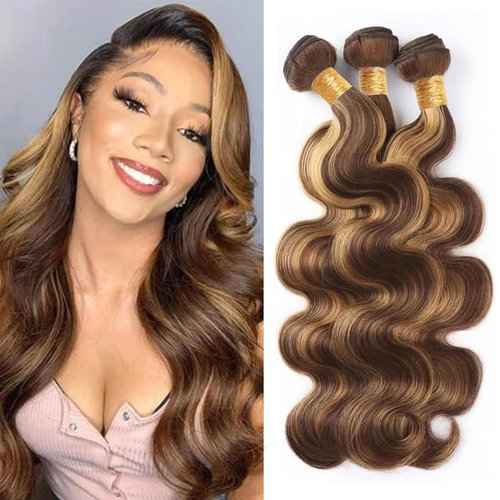 Fabimiya Water Wave P4/27 Human Hair Bundles 14 16 18 Inch Unprocessed Brazilian Virgin Hair Bundles P4/27 Human Hair Quick 11A Weave Hair Extension