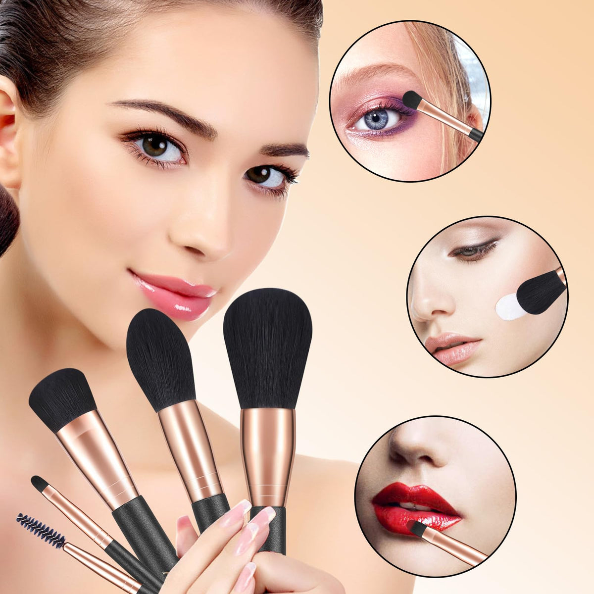 AirWos® 14 Pcs Professional Makeup Brush Set with Case - Synthetic Foundation, Powder, Eyeshadow, Concealer Brushes with Pearl Flash Handles