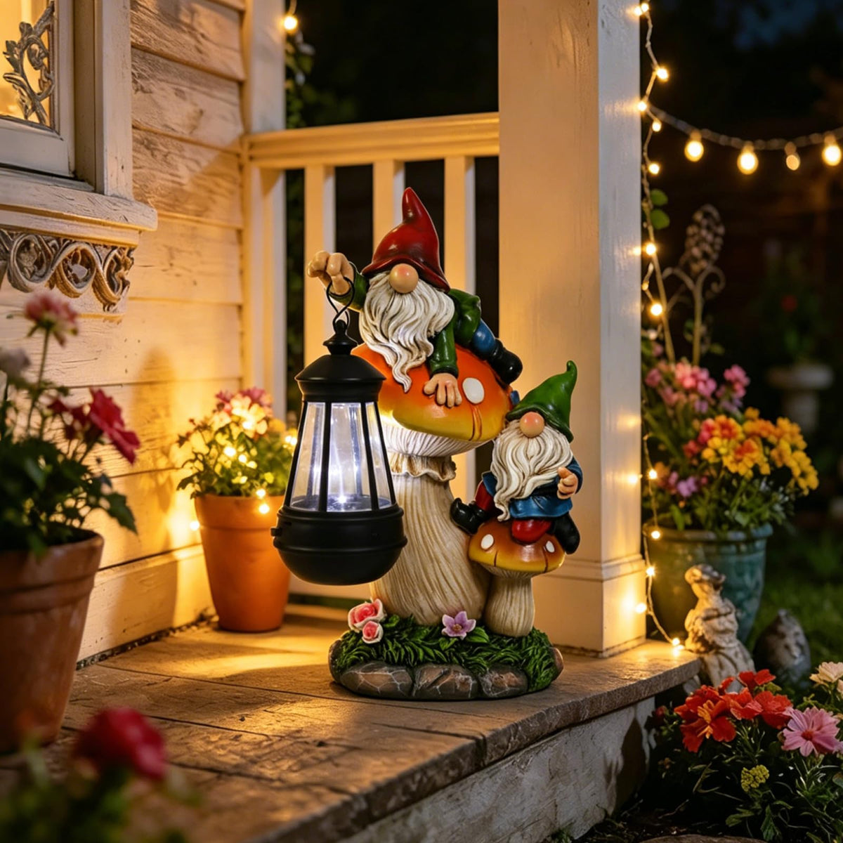 Gnome Garden Decor, Garden Gnomes Outdoor with Solar Lantern Lawn Ornaments