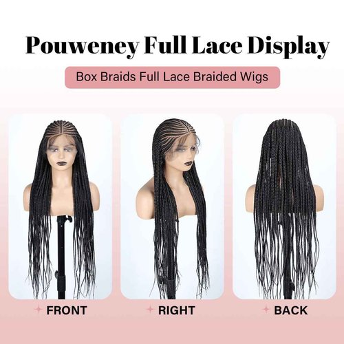 POUWENEY 36 inch Knotless Cornrow Braided Wigs for Women Single lace Corn Box Braid Wig With Baby Hair