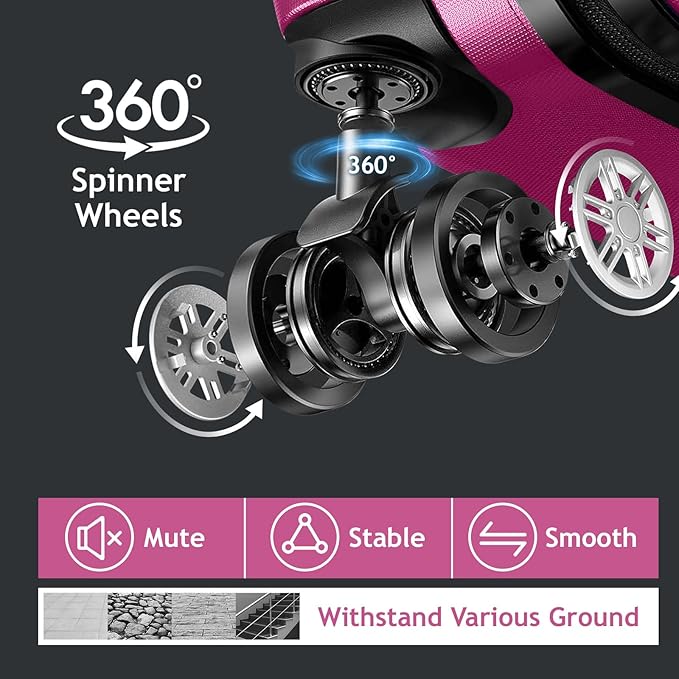 Karl home Luggage Set of 3 Hardside Carry on Suitcase Sets with Spinner Wheels & TSA lock, Portable Lightweight ABS Luggages for Travel, Business - Pink (20/24/28)