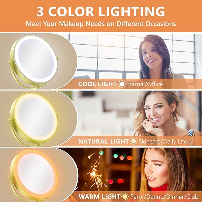 1X/20X Wall Mounted Makeup Mirror with Light, 8" Rechargeable Double-Sided Magnifying Mirror, Vanity Mirror Dimmable 3 Color Light, 360° Extension Rotation Foldable 14.5 Inch Arm for Bathroom