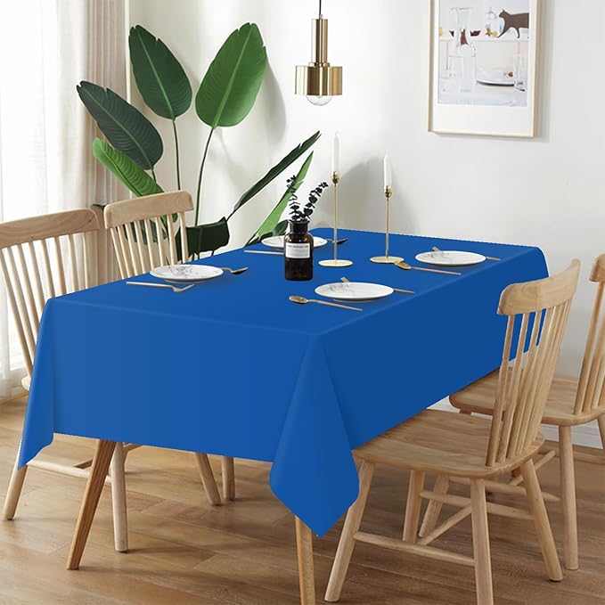 QIKSION Blue Plastic Table Cloth Disposable 2 Pack, 54 x 108 Inch Tablecloths for Patriotic Decorations, Birthday Party, Rectangle Table Cover