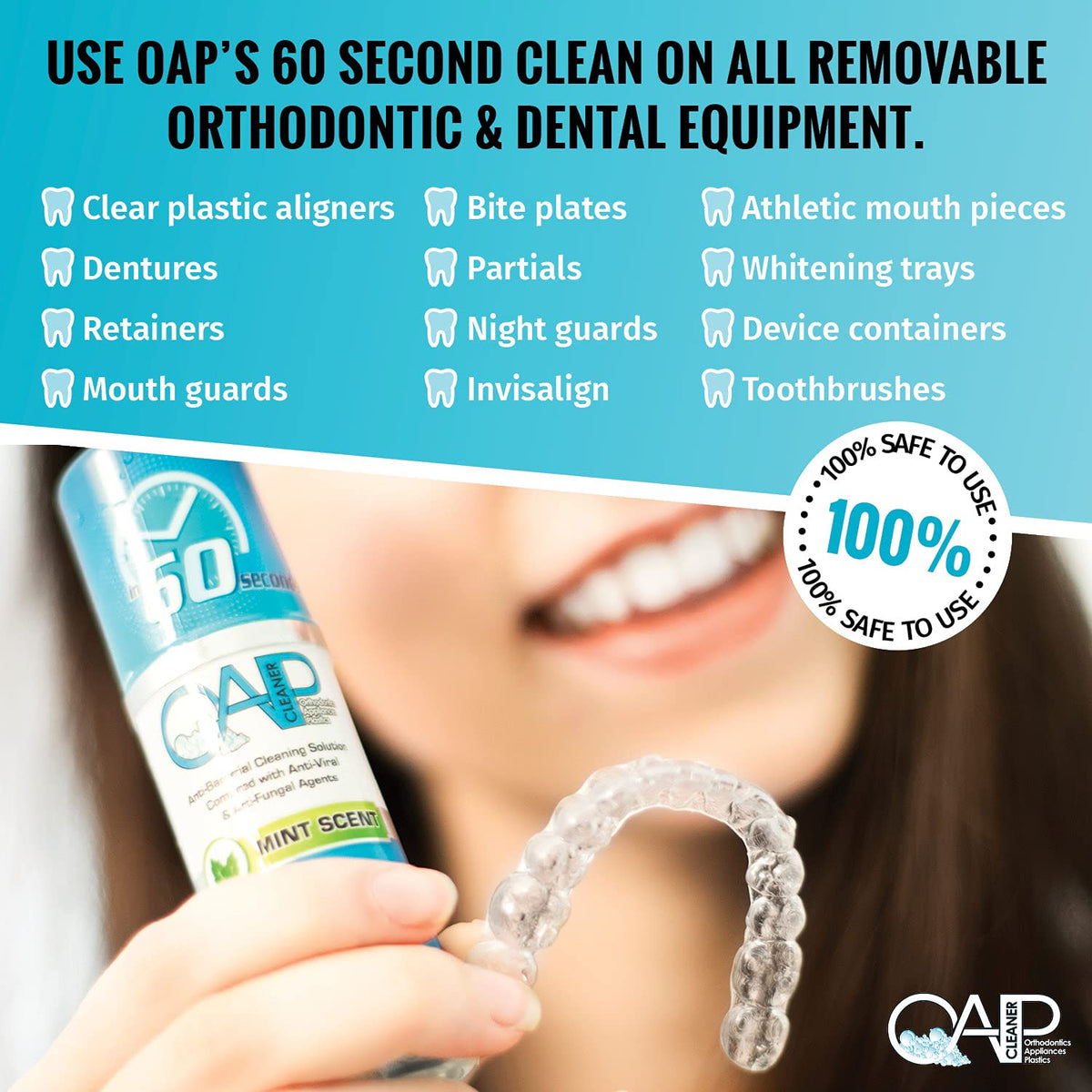 Orthodontic Cleaner by OAP Cleaner | Retainer Cleaner, Denture Cleaner, and Mouth Guard Cleaner | 60 Second Gel Cleanser | Paraben, Sulfate and Triclosan Free | 60 mL Bottle