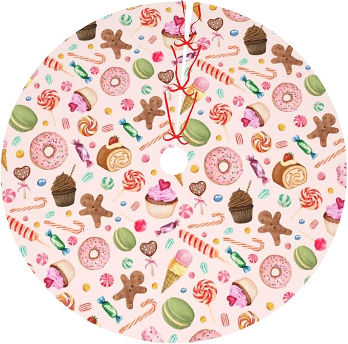 Candy Gingerbread Man Tree Skirt Xmas Tree Mat Christmas Ornaments Decorations Holiday Party Indoor Outdoor 48"