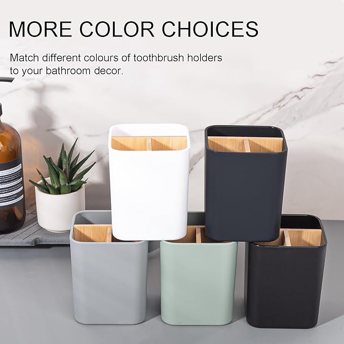 Bamboo Toothbrush Holder for Bathrooms, 3 Slots Toothbrush and Toothpaste Holder Bathroom Counter Organizer for Electric Toothbrushes, Floss, Razors - Gray