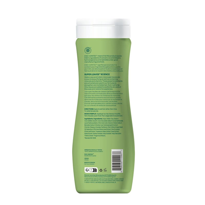 ATTITUDE Nourishing Hair Shampoo, EWG Verified, For Dry and Damaged Hair, Naturally Derived Ingredients, Vegan and Plant Based, Grapeseed Oil and Olive Leaves, 16 Fl Oz (Pack of 6)