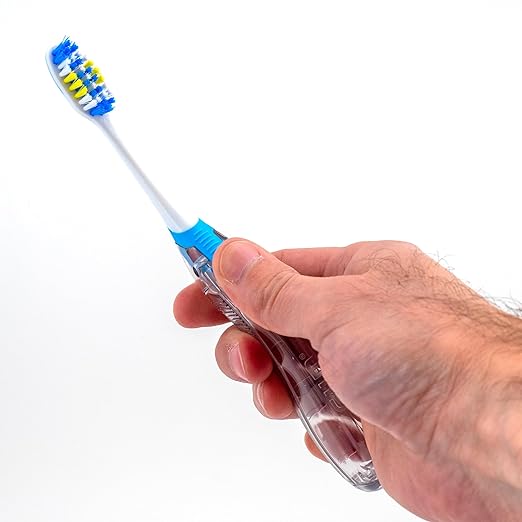 GUM Folding Travel Toothbrush, Compact Head + Tongue Cleaner, Soft Bristled Travel Toothbrushes for Adults, 2ct (Colors may vary)