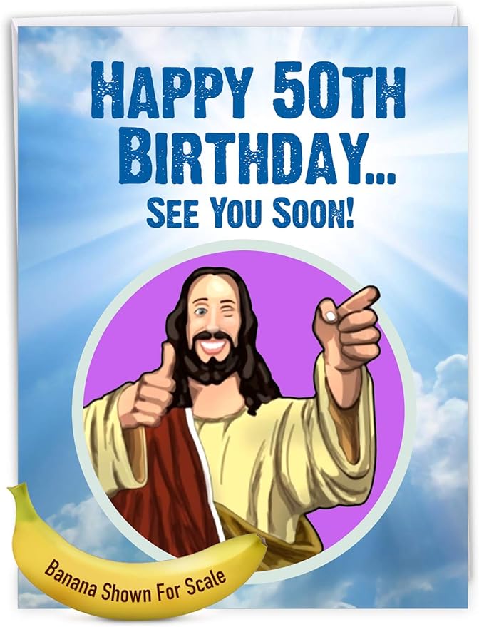 NobleWorks - 50th Funny Birthday Greeting Card (8.5 x 11 Inch) - 50 Years Old, Big Milestone Birthday Humor Card from Group - See You Soon 50 J9065MBG