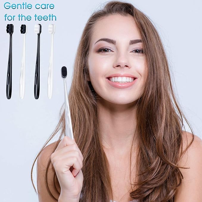 Patelai 20 Pieces Extra Soft Toothbrush Micro Nano 20,000 Bamboo Charcoal Bristles Toothbrush Soft Bristle for Fragile Teeth Oral Gum Recession, Black and White