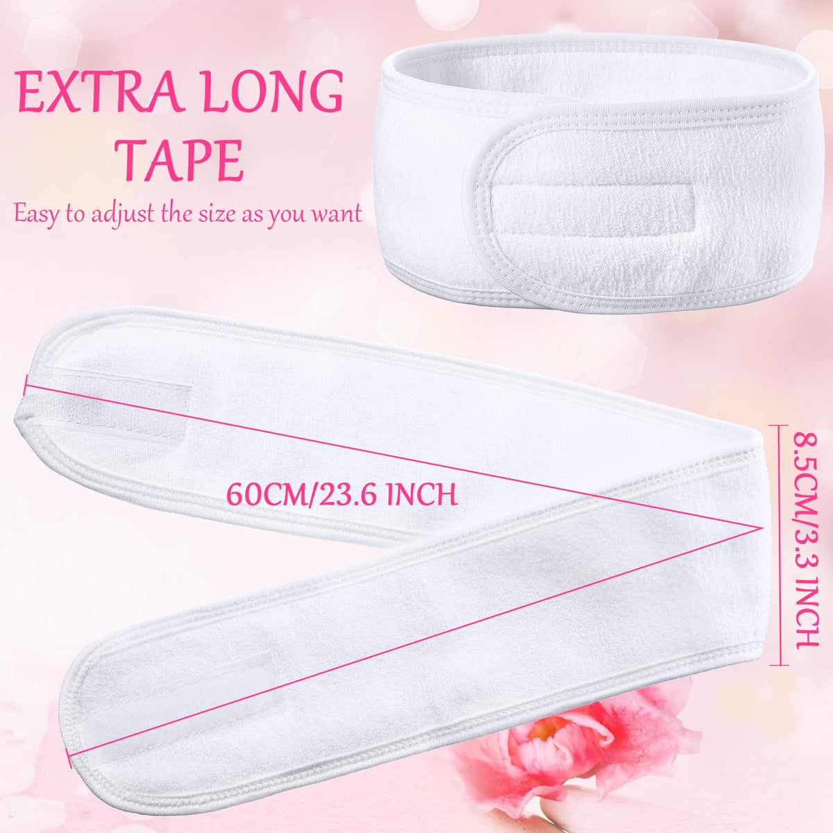 Hoteam 30 Pack Spa Headband Facial Esthetician Hair Wrap for Women Adjustable Makeup Sports Shower Stretch Towel with Tape(White)