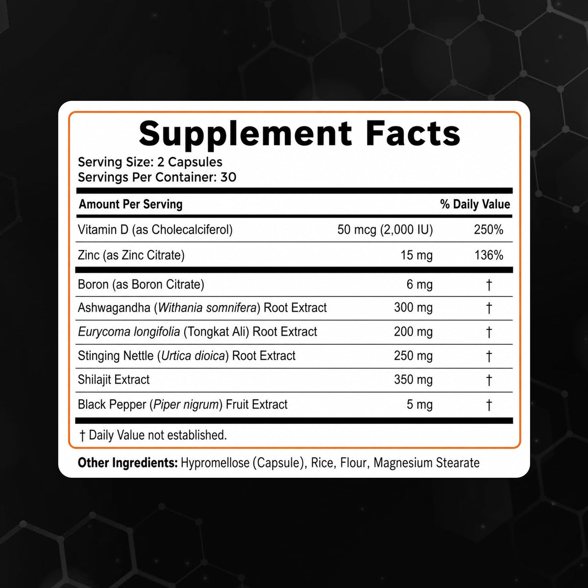 Nutesta Men's Support Supplement - Ashwagandha, Zinc, Boron, Tongkat Ali Root, Stinging Nettle, Black Pepper & Shilajit Gum - 60 Capsules