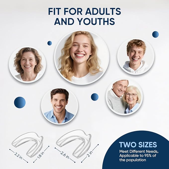 Mouth Guard for Clenching Teeth at Night, Mouth Guard for Grinding Teeth at Night, Comfortable & Reusable Adult Teeth Grinding Mouthguards for Sleeping, Includes 8pcs & 2 Travel Case