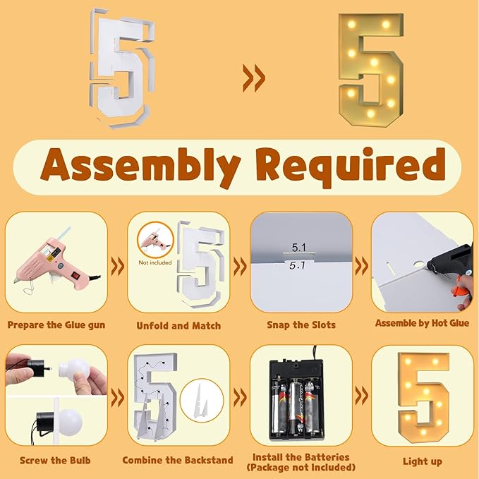 imprsv 3FT Light Up Numbers, Marquee Numbers 5 for 15th 50th Birthday Decorations Anniversary Party Decor, Marquee Light up Letters, Pre-Cut Foam Board Kit