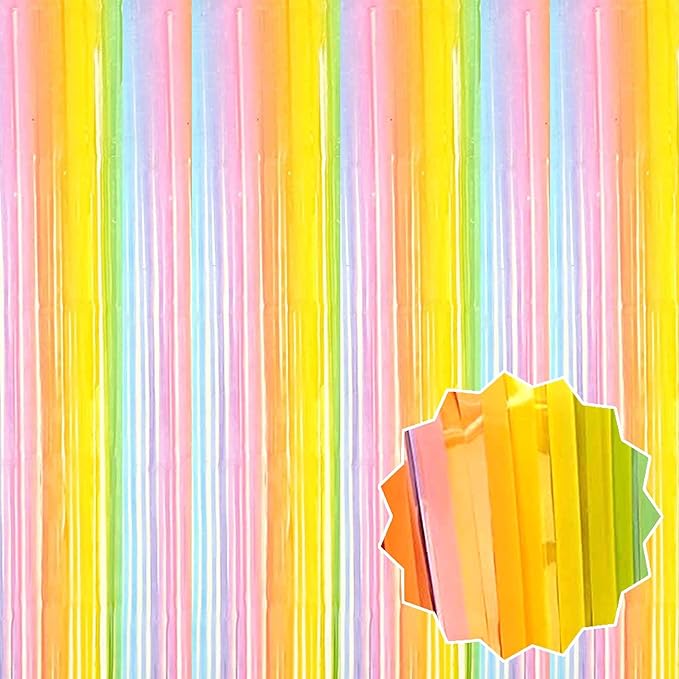 6 Pack Rainbow A Foil Fringe Curtains Backdrop, 3.28 x 9.8 Ft Metallic Streamers Tinsel Curtains Background for Photo Booth, Birthday, Halloween, Christmas, Thanksgiving, New Year Party Decorations