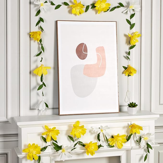 2PCS Yellow Flower Garland, Paper Flower Leaves Banner, Spring Paper Flower Garland for Birthday Baby Shower Wedding Garden Decor