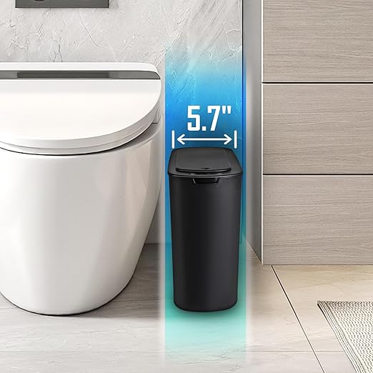 Cesun Automatic Motion Sensor Black Bathroom Trash Can with Lid, 2.6 Gallon Touchless Trash Bin, Smart Plastic Slim Garbage Can Small Wastebasket for Toilet, Office, rv, Bedroom, Living Room