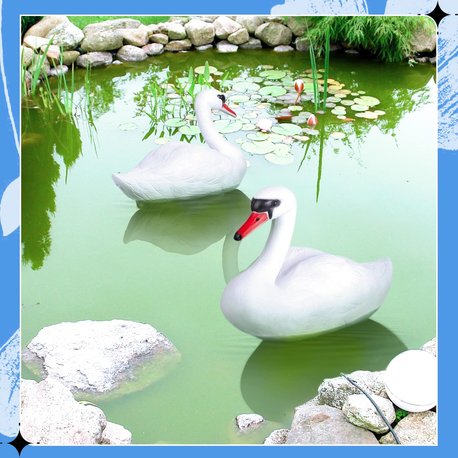 Deekin Swan Decoy Pool Float, 2 Pcs, Goose Decoy for Pond Garden, White