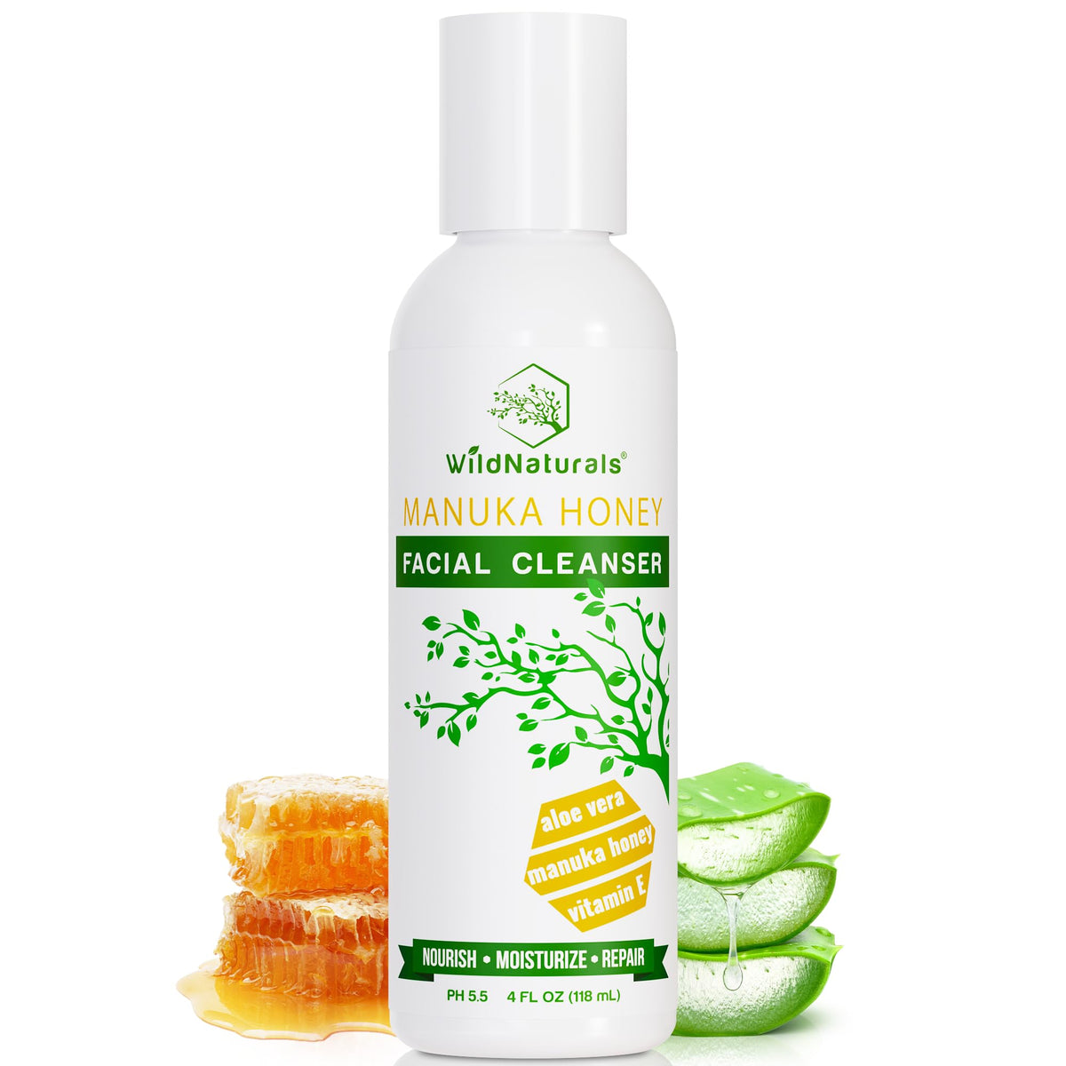 Wild Naturals Gentle Manuka Honey Face Wash - Eczema Facial Cleanser with Aloe Vera Extract, Hydrating & Soothing for Dry, Sensitive Skin - Repairs & Nourishes Irritated & Damaged Skin
