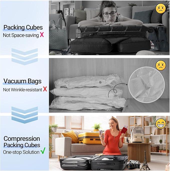 10 Set Compression Packing Cubes for Travel Essentials,Compressible Expandable Packing Cubes for Suitcase,OlarHike Luggage Organizer Bags for Travel,Handy Helper for Organizing Clothes(Black)