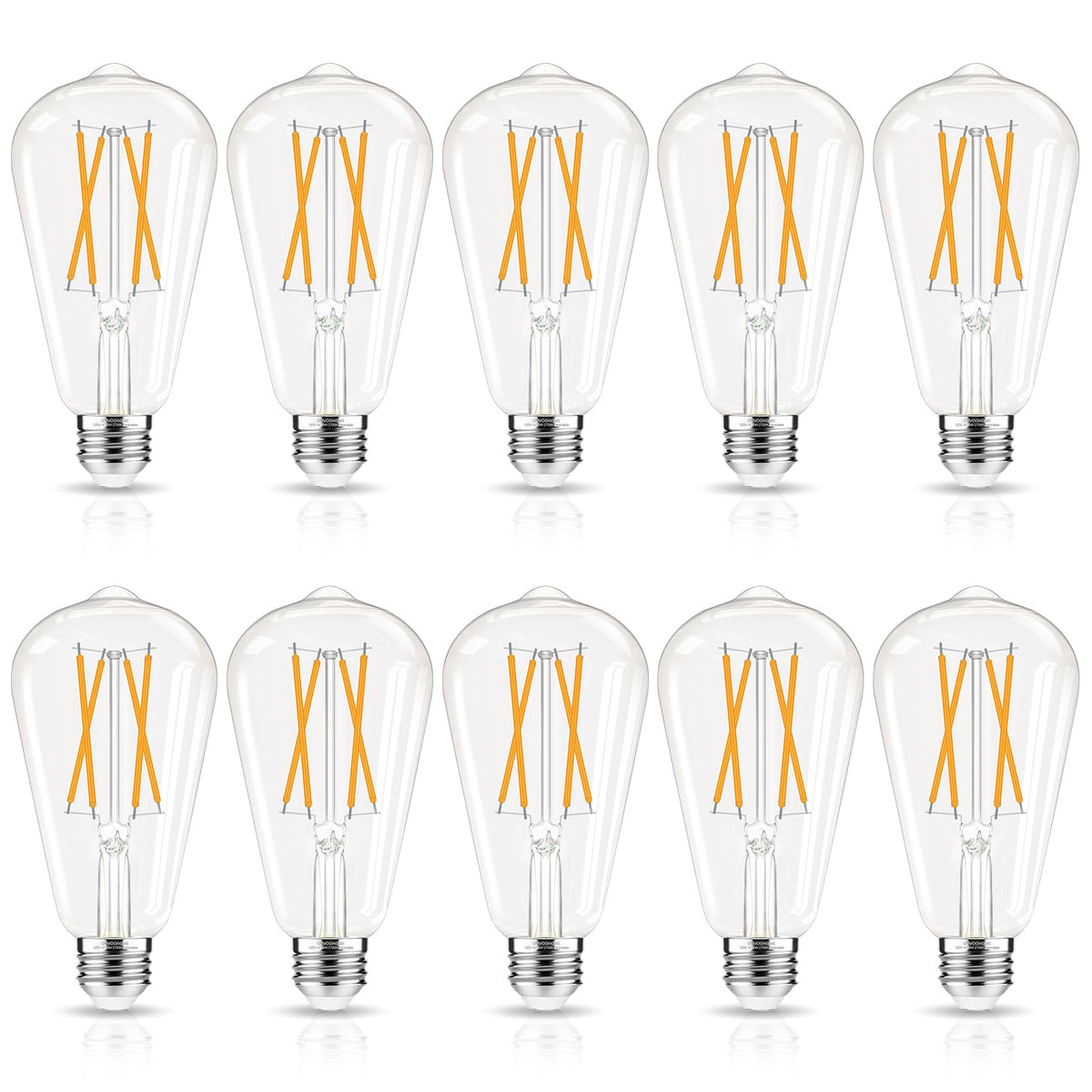GvvooHome LED Edison Bulbs Dimmable, E26 Bulb 60 watt Equivalent, Soft White 2700K, ST58 Vintage Light Bulbs, 90+ CRI, 6W 600LM, E26 Medium Base, Clear Glass, 10 Pack