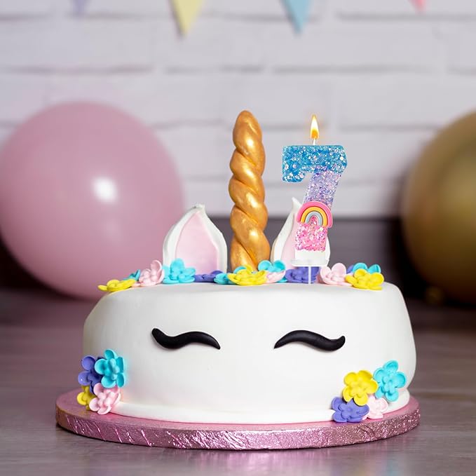 Rainbow Birthday Number Candles, Number 7 Candles, Cupcake Decorations, Macaron Birthday Cake Decorations, Cartoon Theme Party Supplies (Number 7)