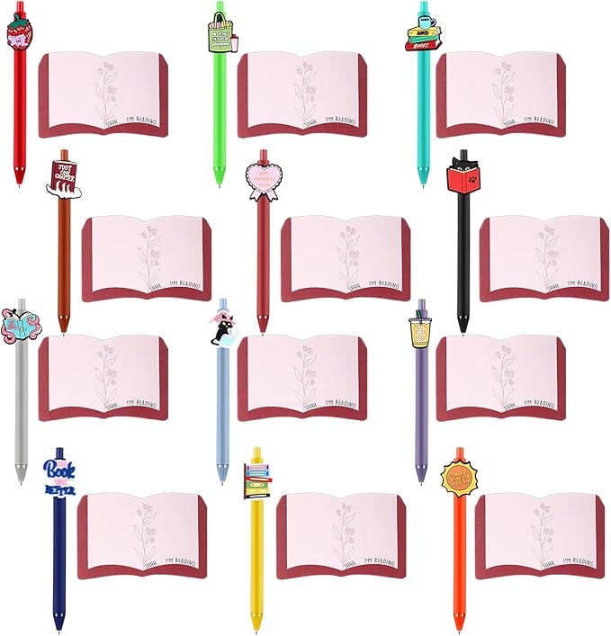 12 Set Book Lover Gifts Book Club Sticky Note Bookish Ballpoint Pens Reading Gifts Ideas for Reader Librarians Literary Lover Bookworms Christmas Appreciation Birthday Party Accessories